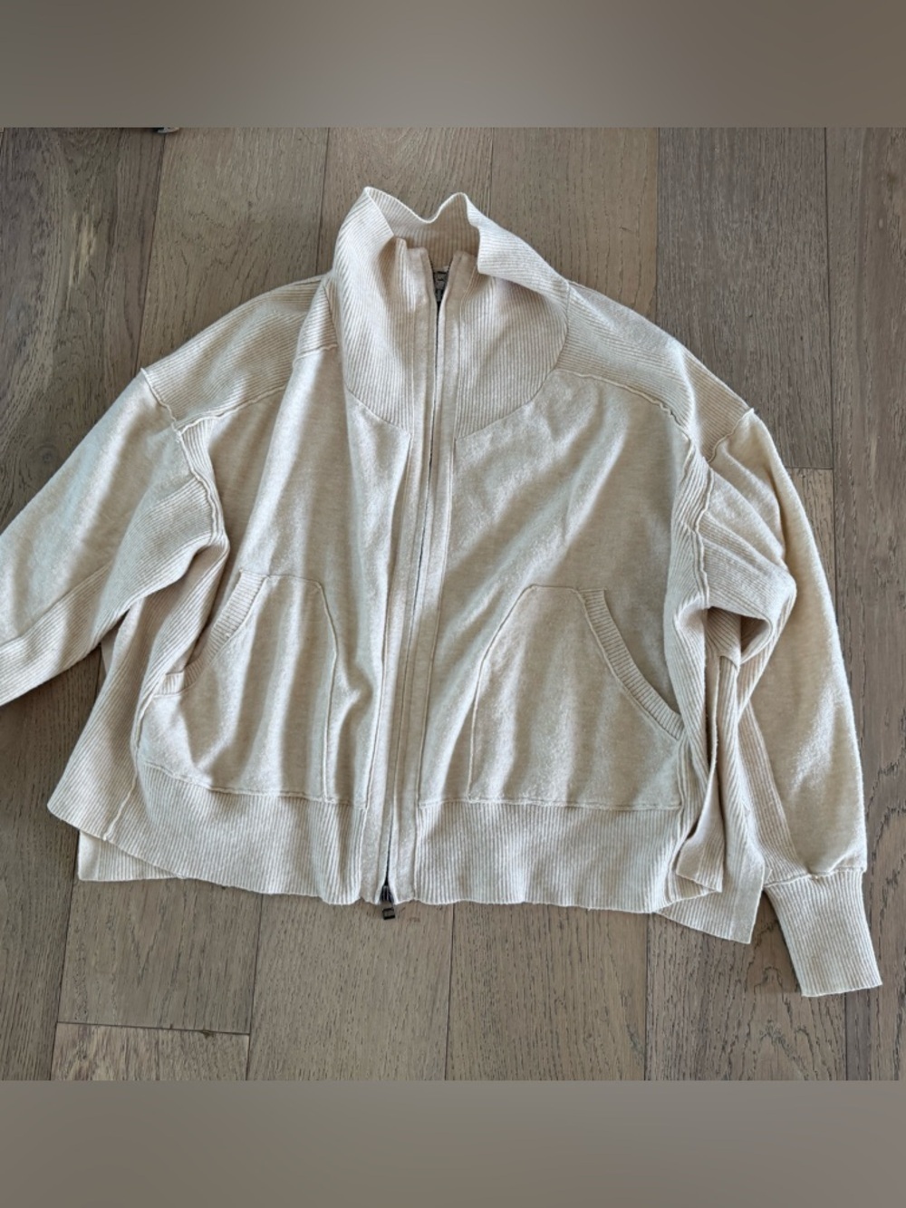 Daily Practice Womens Full Zip Sweater Ivory Small